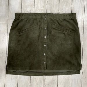 BCBG olive green suede like skirt